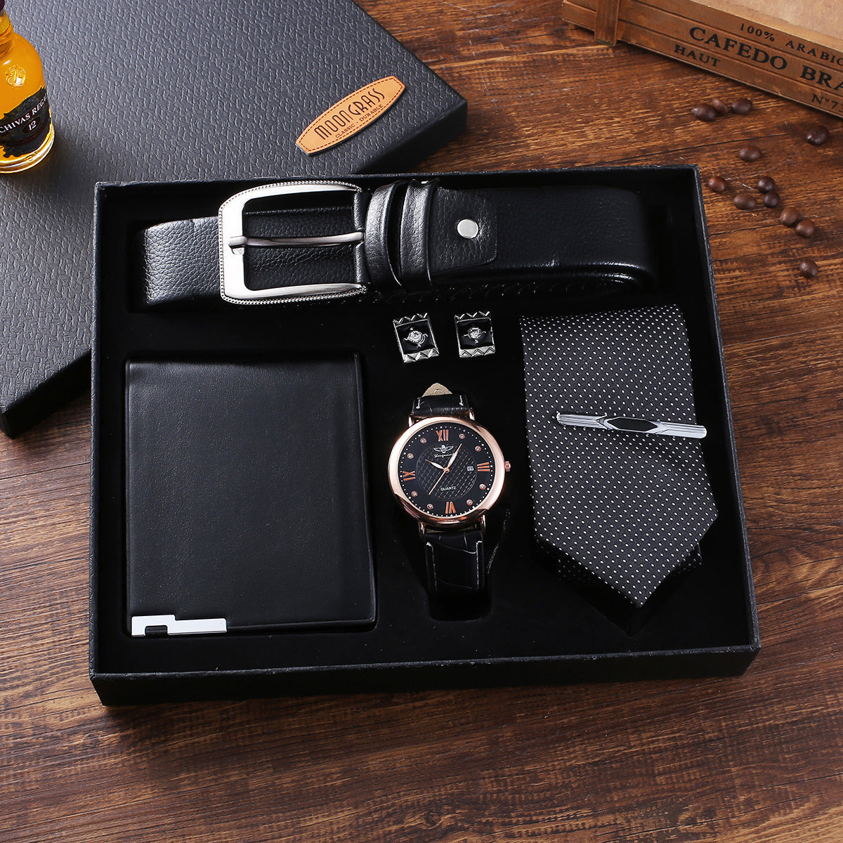 All-match temperament quartz watch belt wallet cuff tie