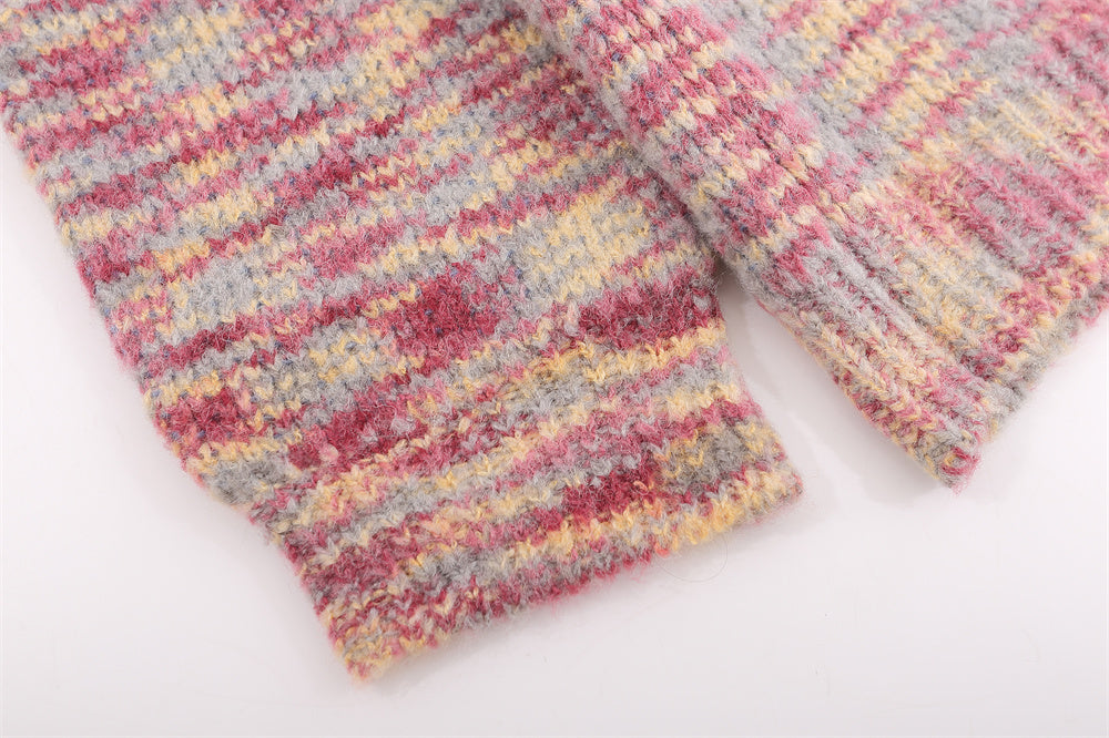 Mixed Color Tie-dyed Round Neck Cardigan Sweater Men