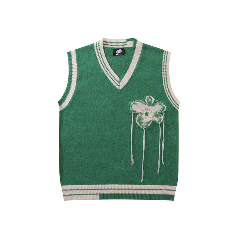Tide Brand Flower Knitted Loose For Men And Women Sweater Vest