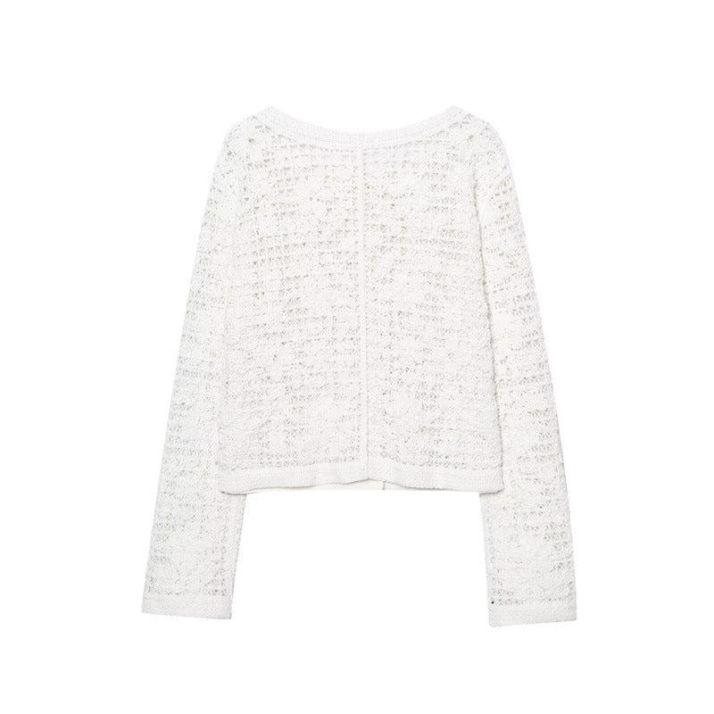 Design Decorated Row Button Crocheted Coat For Women