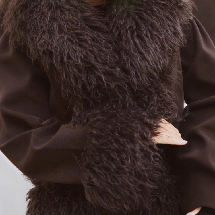 Women's Fashionable Warm Wind-resistant Wool Splicing Coat