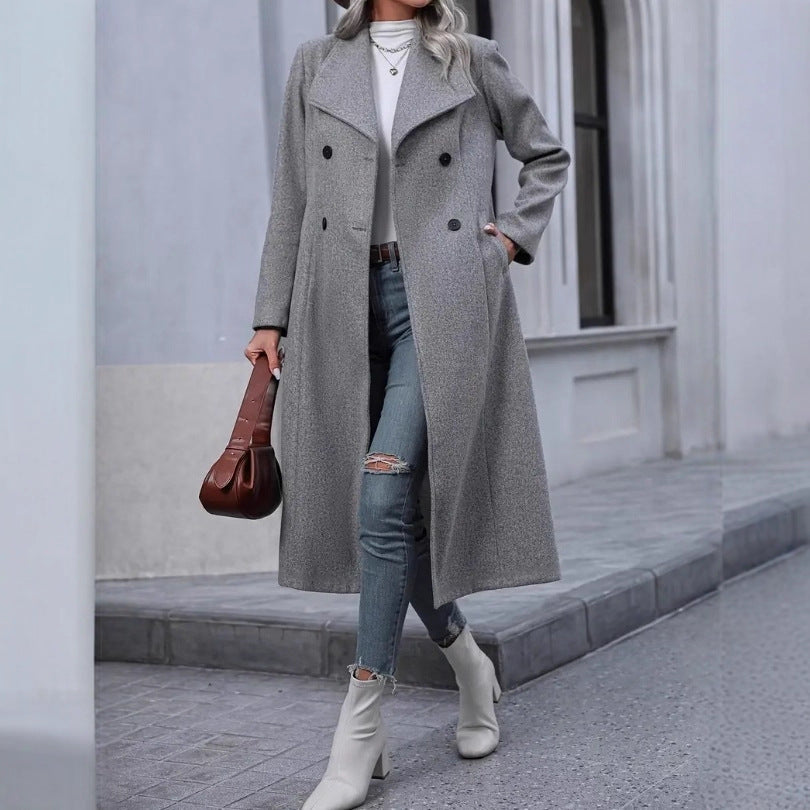 Woolen Long Slim-fit Women's Coat
