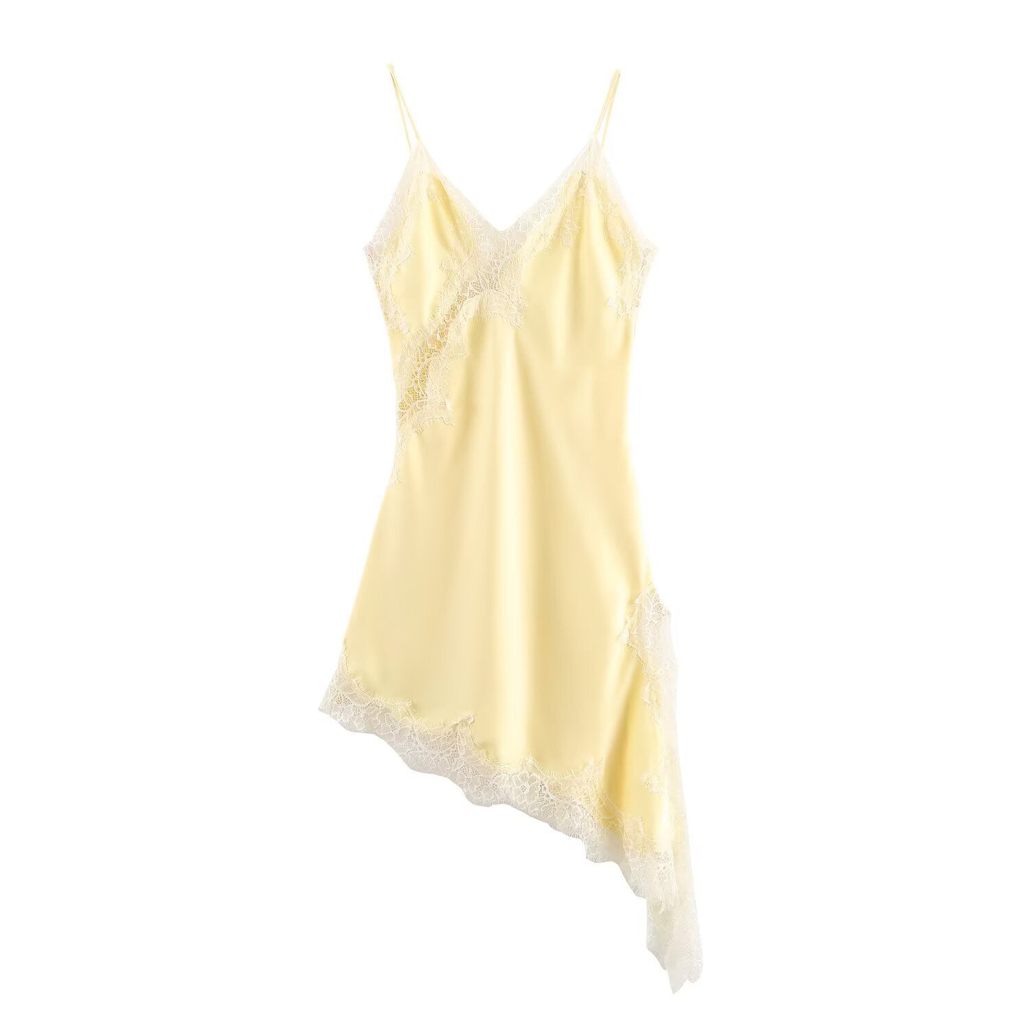 Women's Fashionable Lace Stitching Asymmetric Suspender Dress