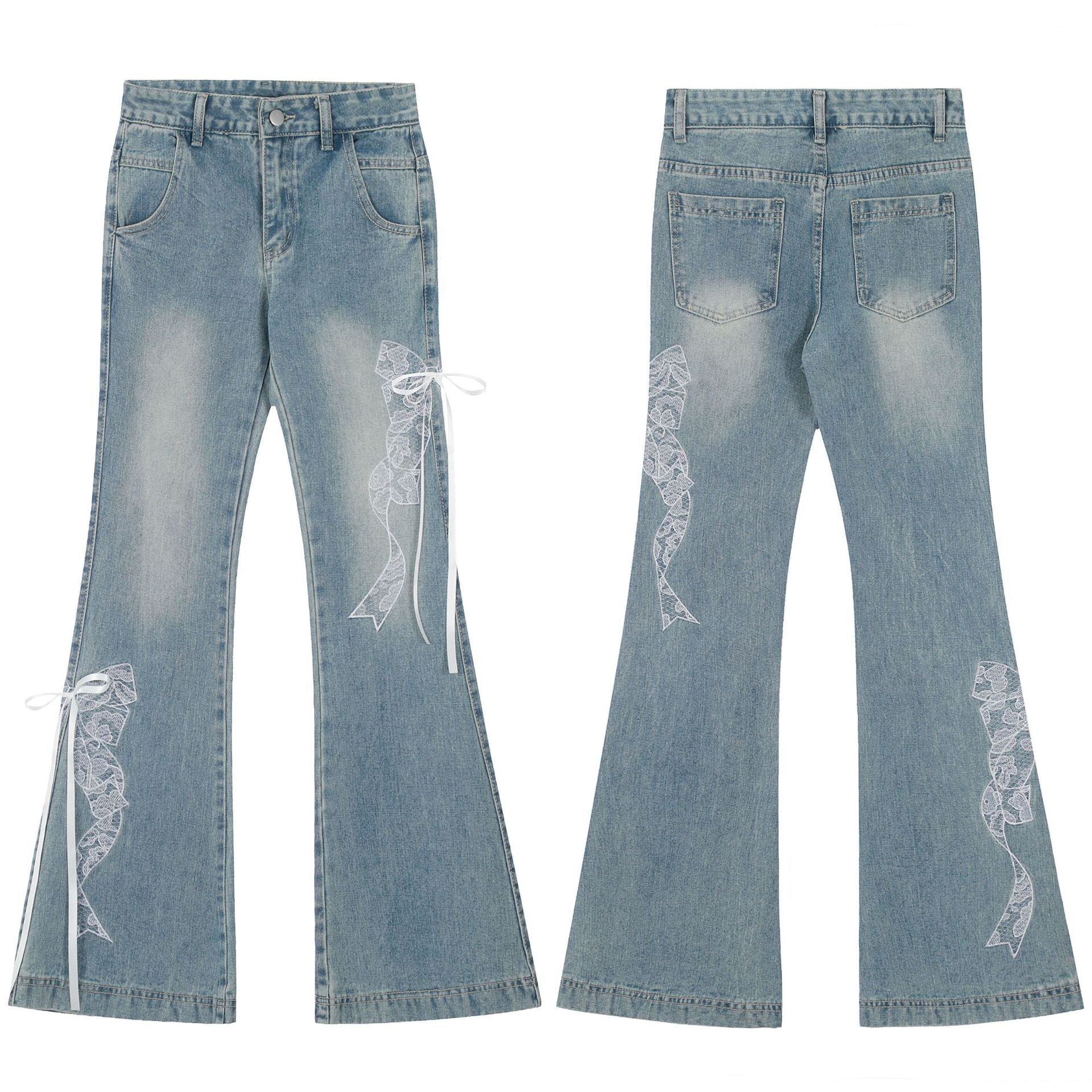 Butterfly Lace Stitching Design Jeans For Women