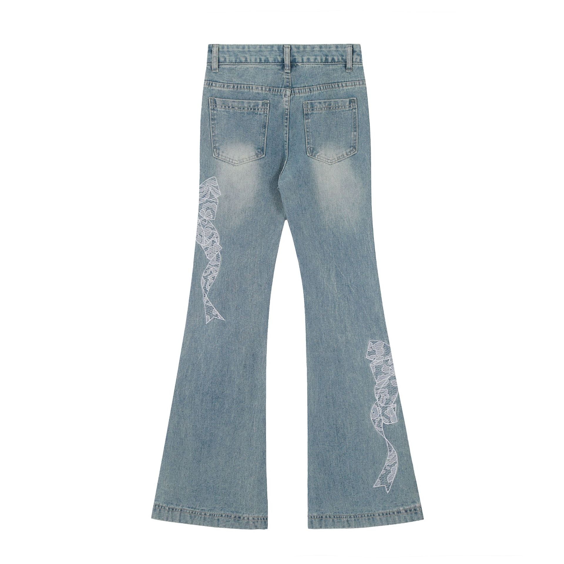 Butterfly Lace Stitching Design Jeans For Women