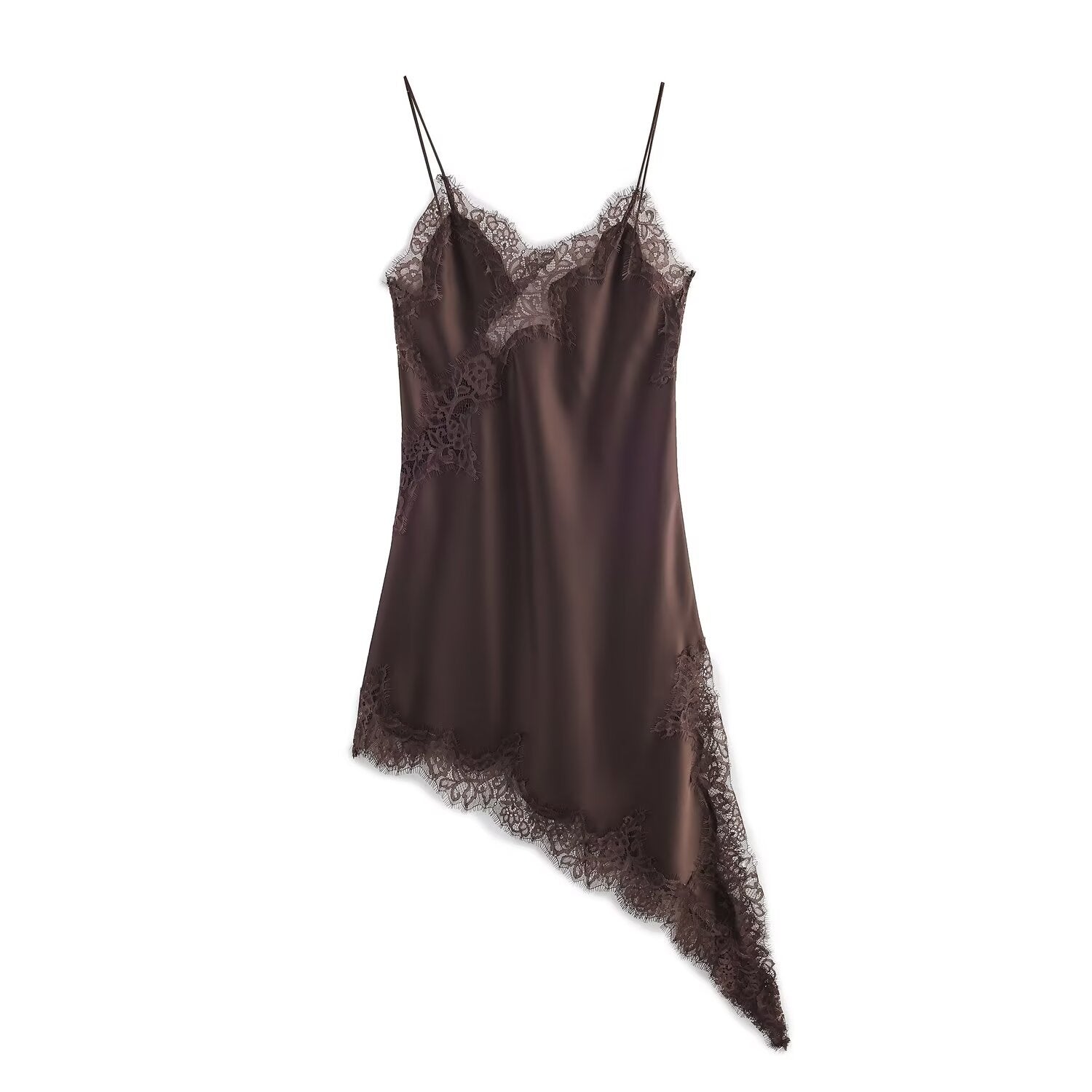 Women's Fashionable Lace Stitching Asymmetric Suspender Dress