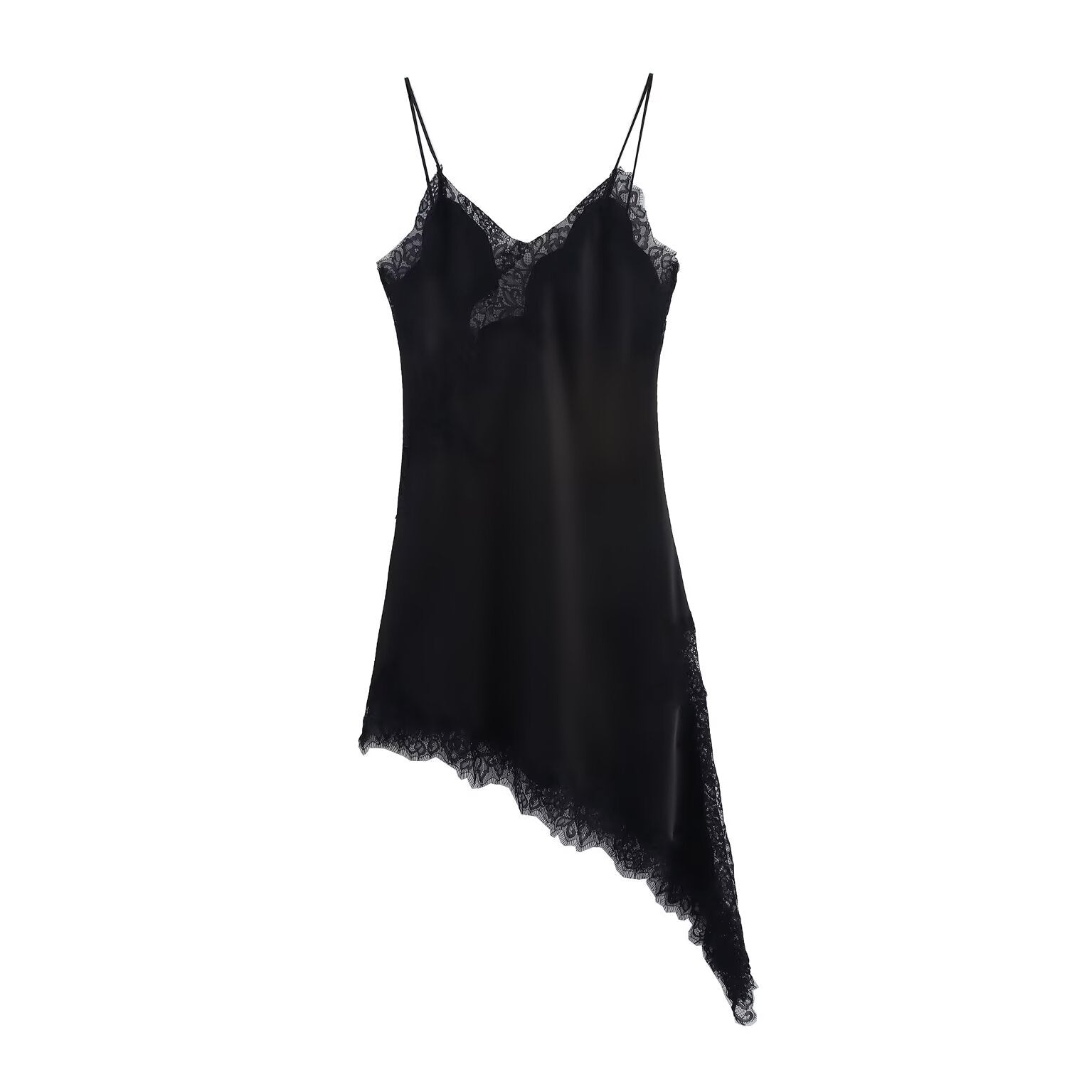 Women's Fashionable Lace Stitching Asymmetric Suspender Dress