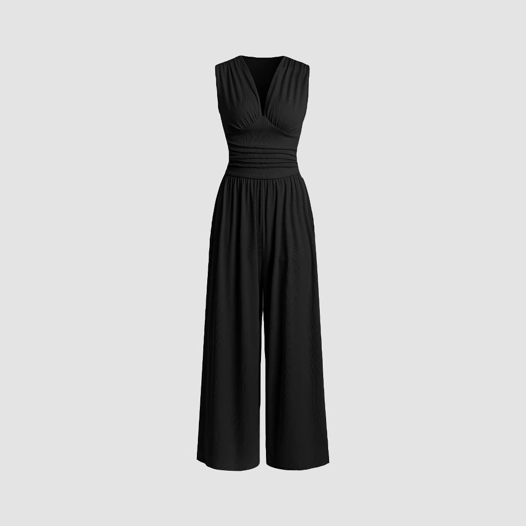 Sleeveless Knitted Jumpsuit Loose Wide-leg Pants