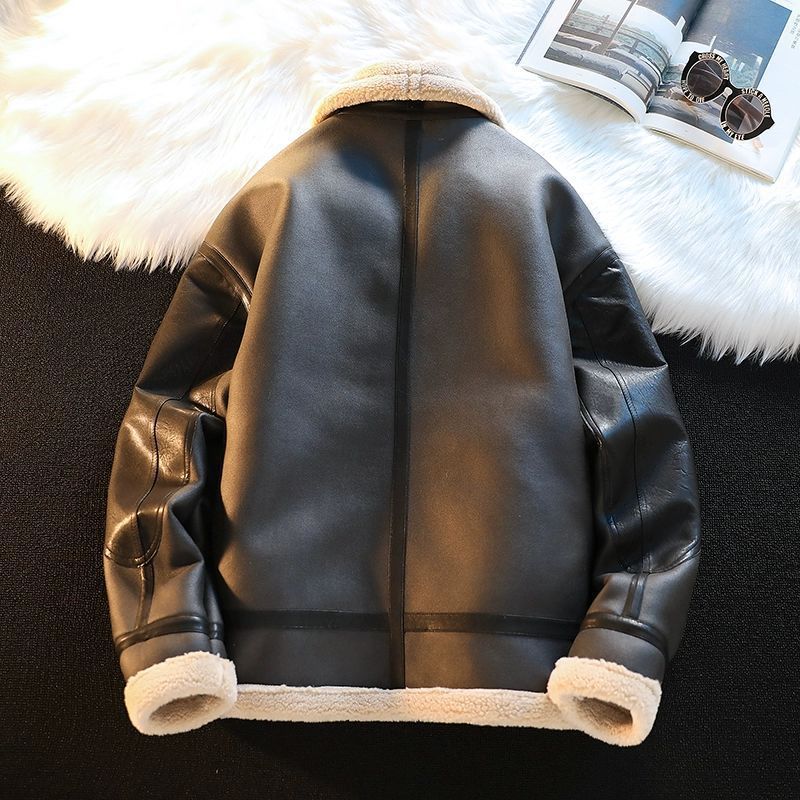 Men's Winter Fleece Cashmere Leather Coat