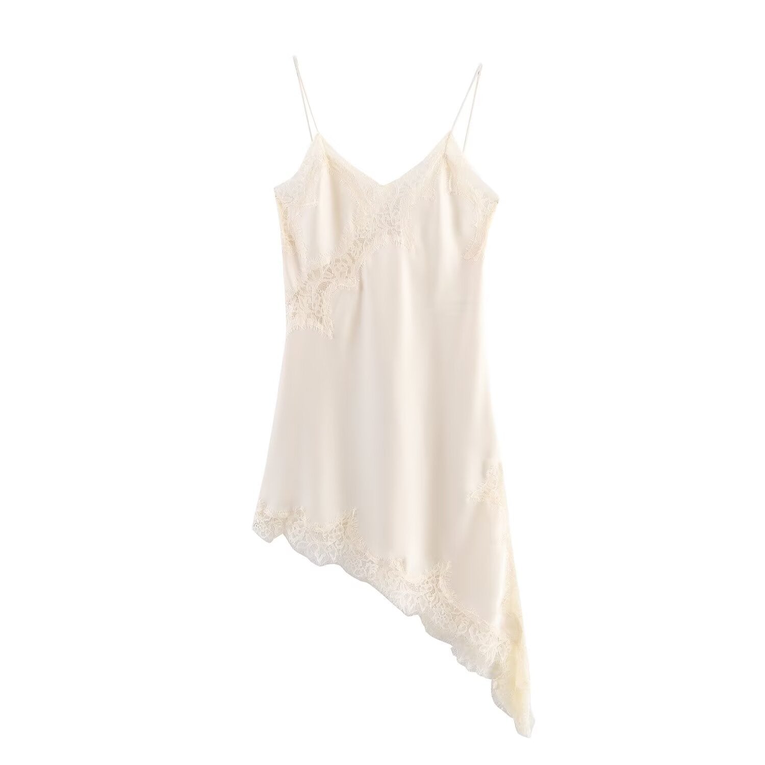 Women's Fashionable Lace Stitching Asymmetric Suspender Dress