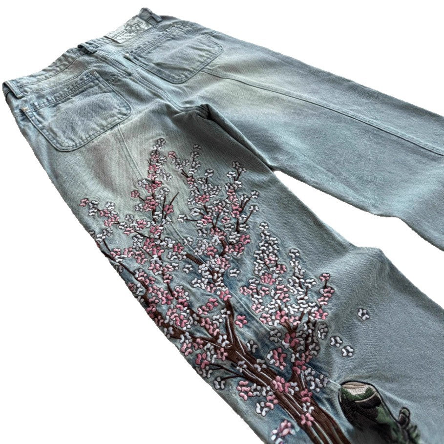 Women's Fashion Personalized Plum Embroidered Jeans