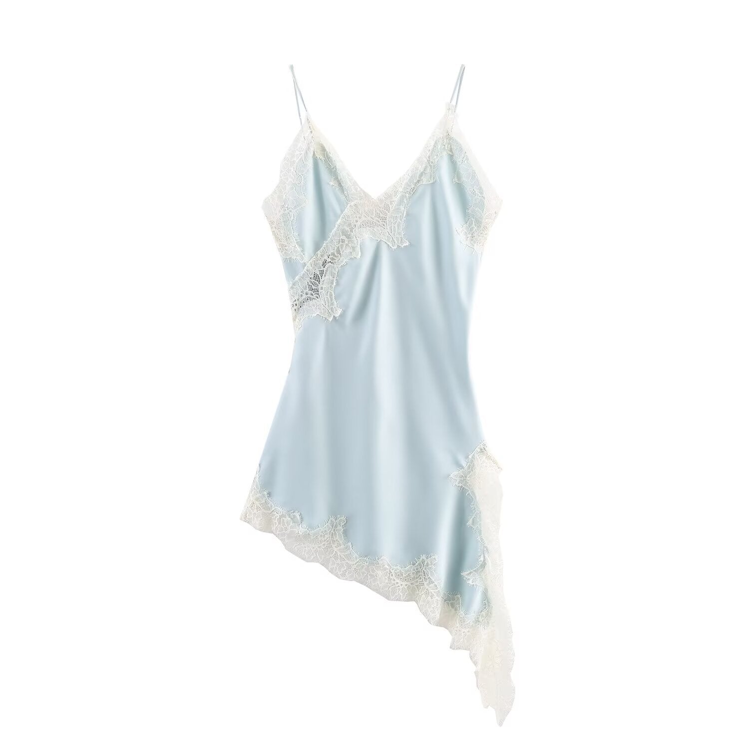 Women's Fashionable Lace Stitching Asymmetric Suspender Dress