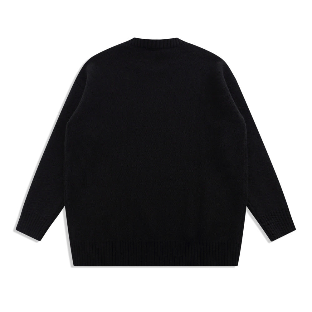 Snow Mountain Letter Jacquard Knit Men's Street Trend Loose Round Neck Sweater