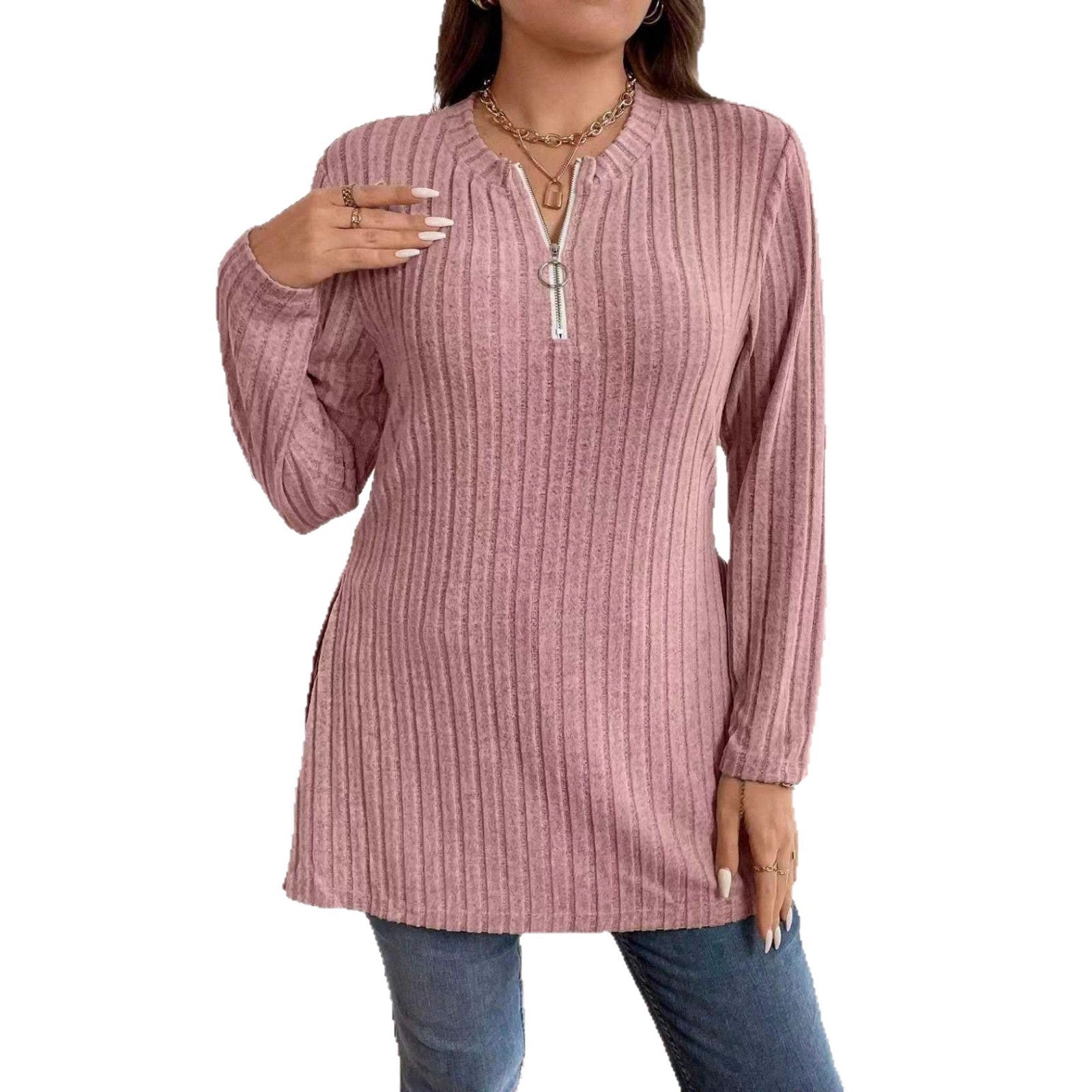 Sunken Stripe Long Sleeve Half Zip Top