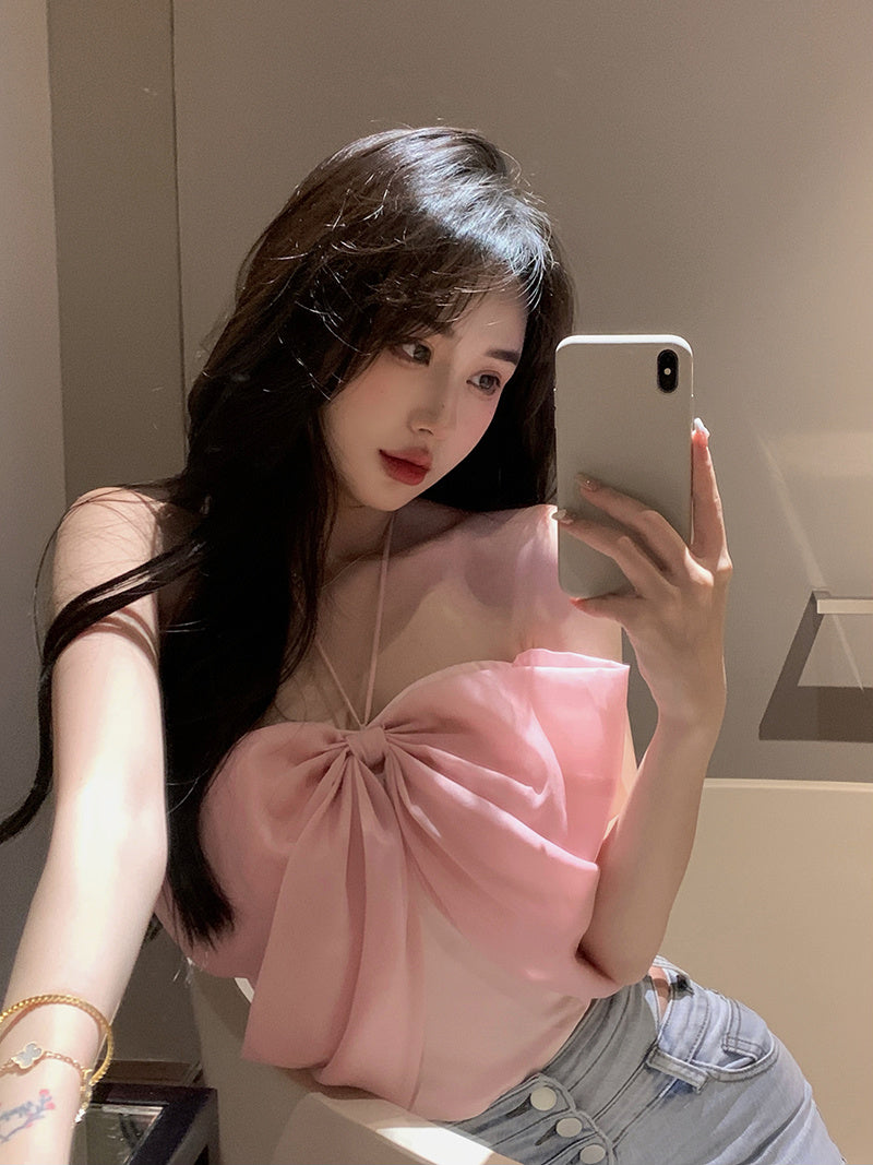 Stars Summer Bow Hanging Neck Wipe Chest Vest Hot Girl Top Female