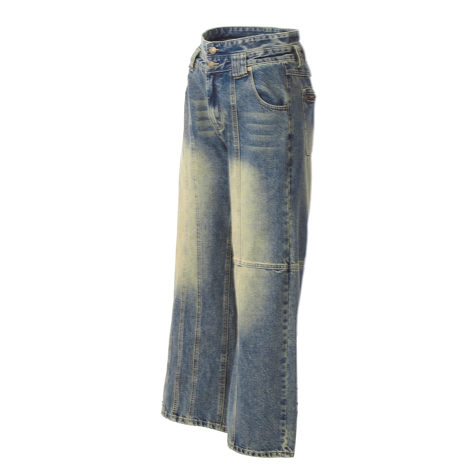 Retro Worn Looking Washed-out Jeans Deconstructed Stitching Design Loose All-match