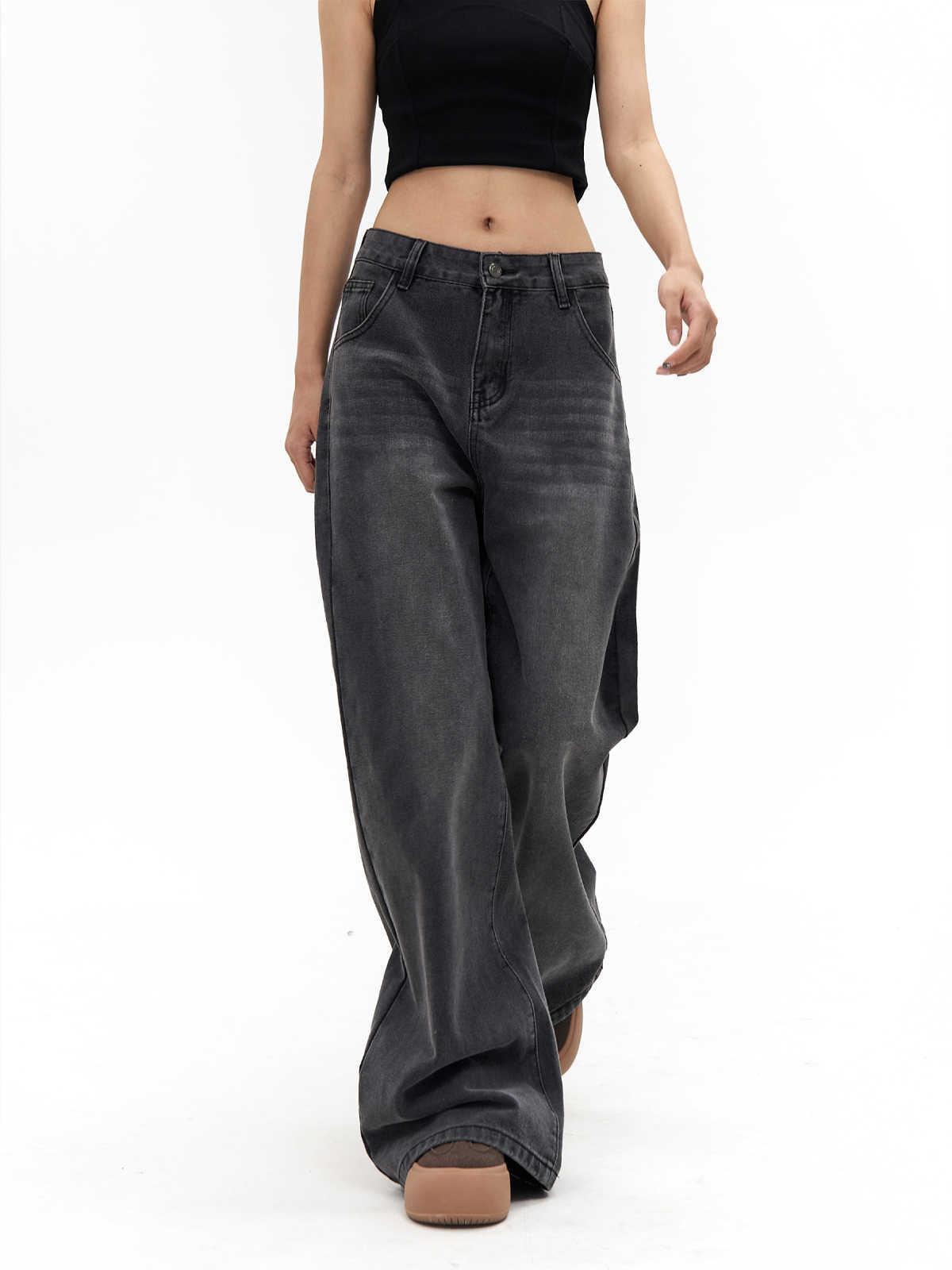 High Waist Straight Jeans Loose Wide Leg Pants