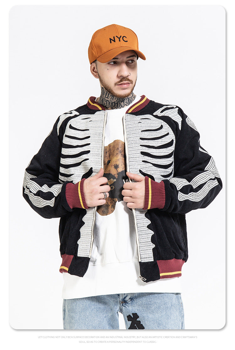 New Japanese Tide Brand Retro Embroidery Velvet Bone Suede Jacket Men Loose