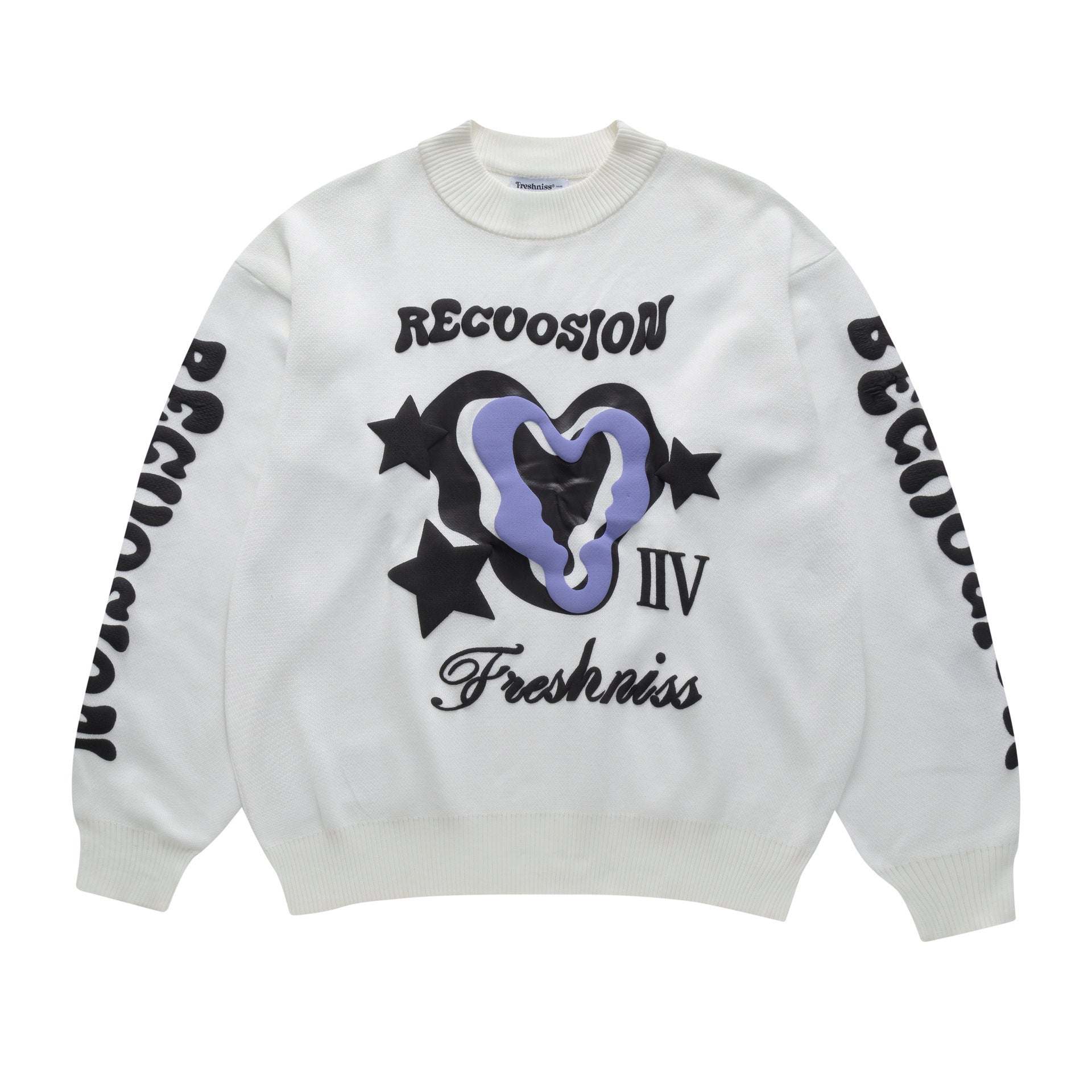 Cotton English Heart Dissolving Printing Foaming Sweater Pullover Knitwear