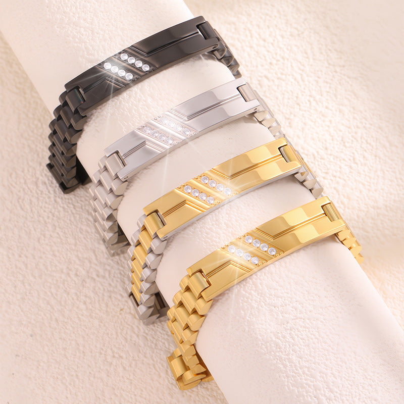 Women's Simple And Versatile Diamond Inlaid Curved Titanium Steel Bracelet