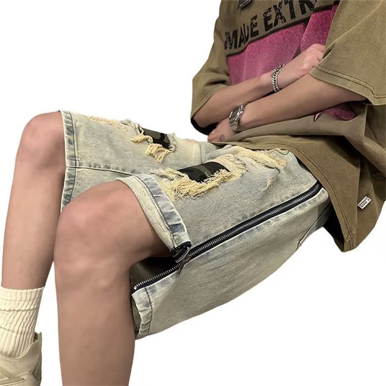 Men's Summer Ripped Camouflage Denim Shorts