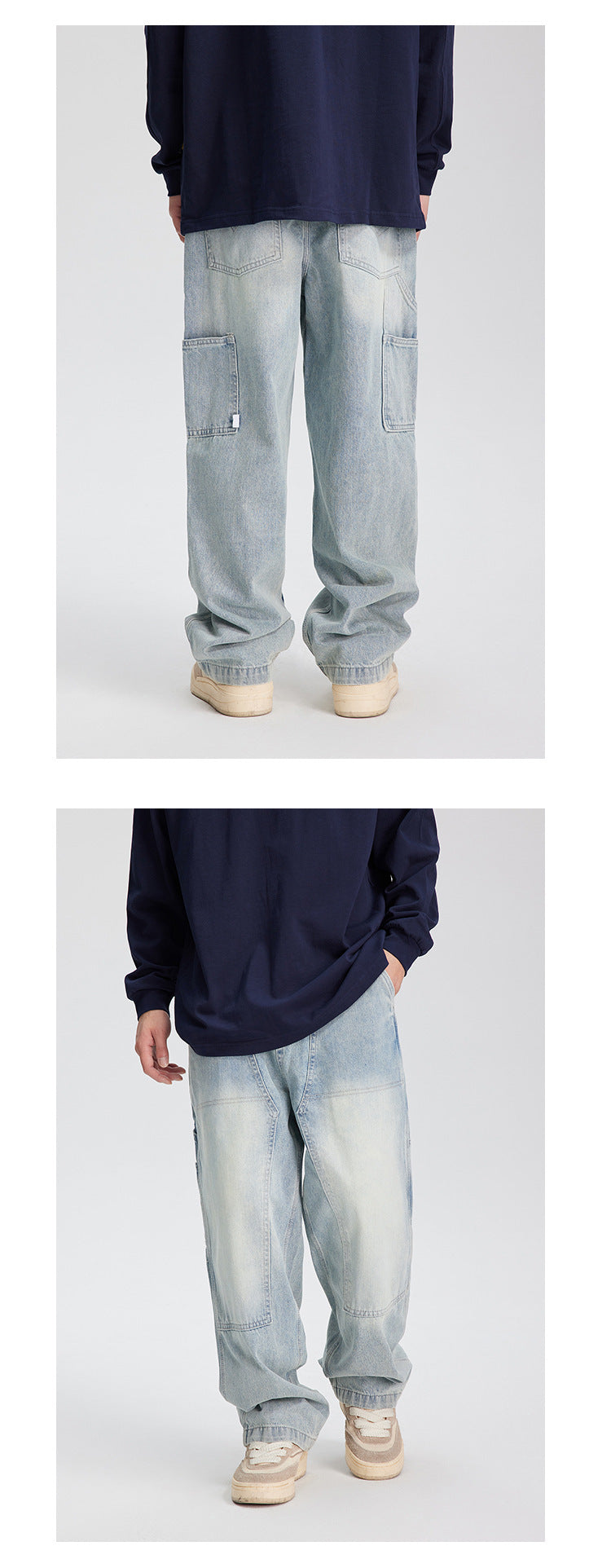 Vintage Light Blue Washed Jeans For Men