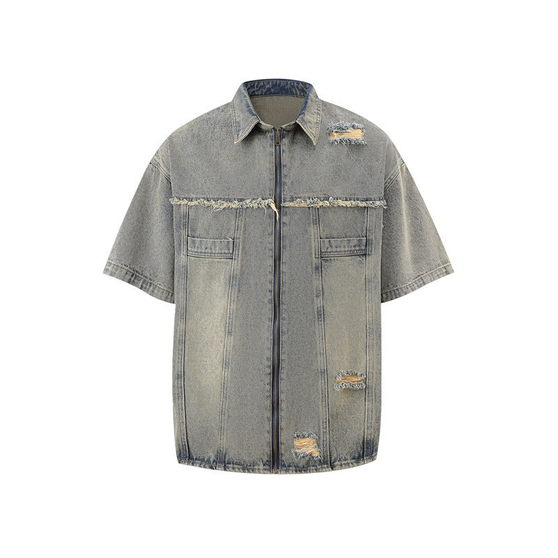 Vintage Frayed Make Old Ripped Denim Zipper Clothes