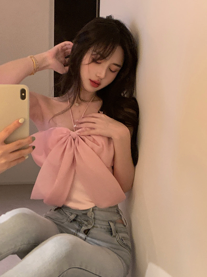 Stars Summer Bow Hanging Neck Wipe Chest Vest Hot Girl Top Female