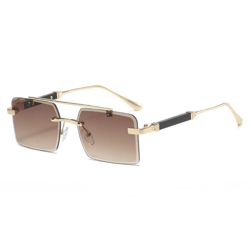 Frameless Trimming Men's Double Beam Square Sunglasses