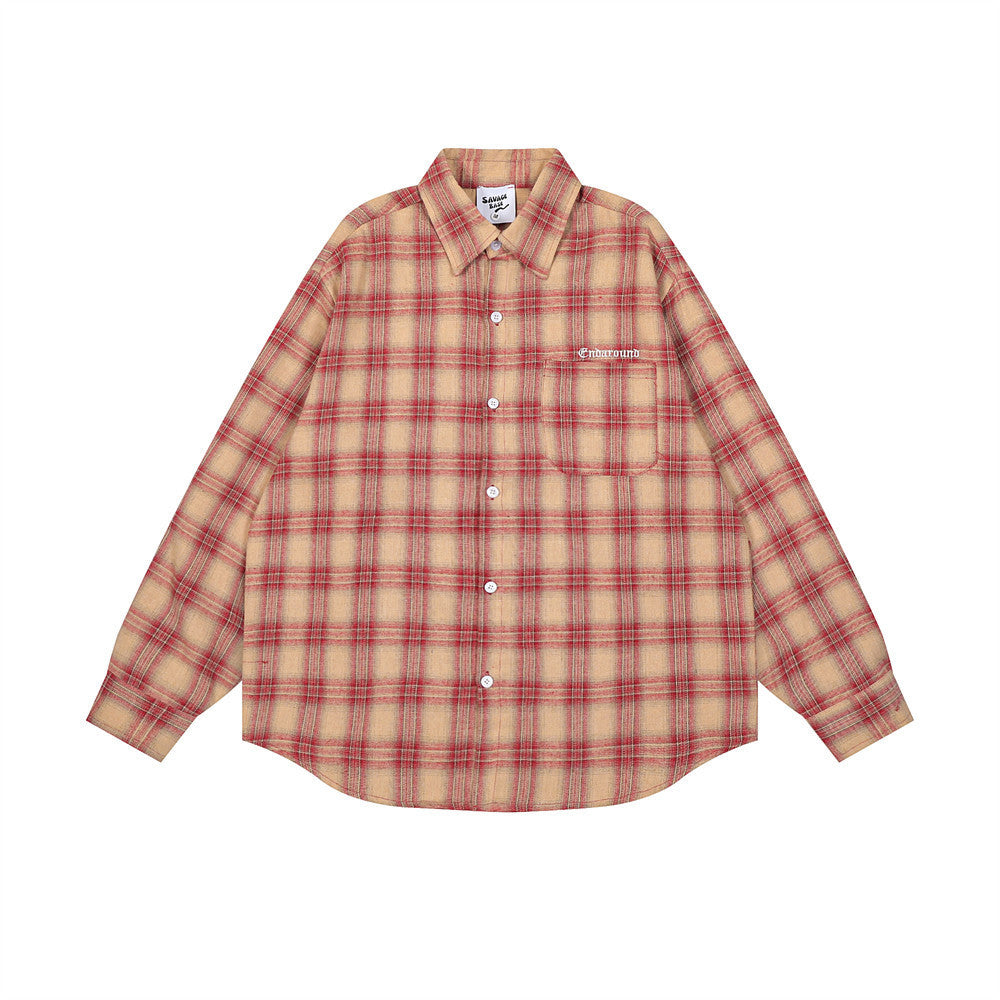 Fashion Loose Plaid Long Sleeve Shirt Men