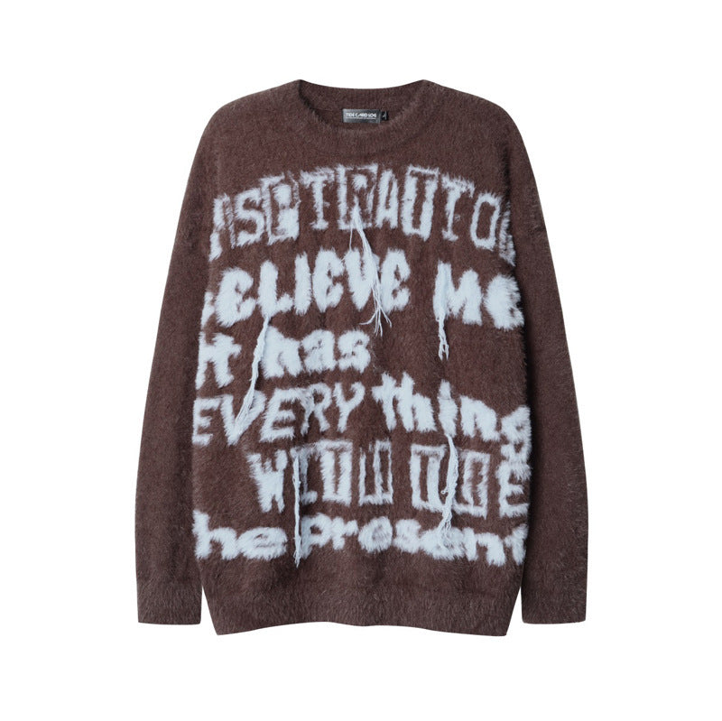 Retro Fashion Brand Contrast Color Letter Tassel Sweater Men