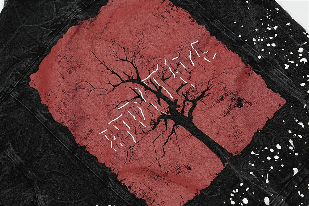 Big Tree Print Denim Jacket Men's Ins European And American Trendy Brand Jacket