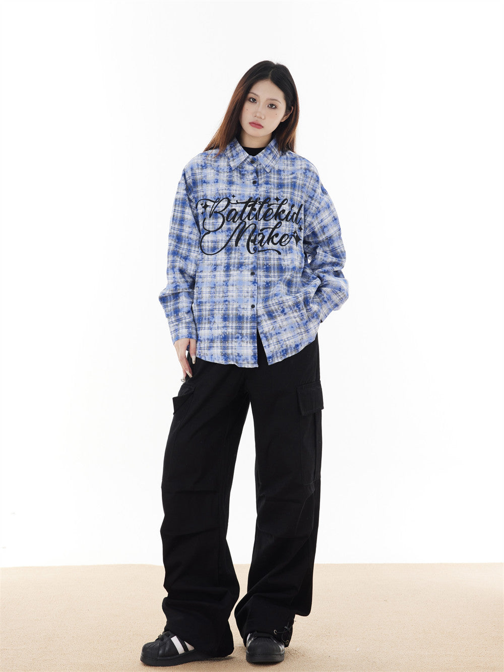 Fashion Loose Plaid Long Sleeve Shirt Men