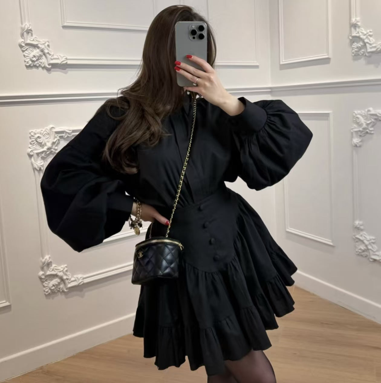 Lantern Sleeve Shirt Ruffled Skirt Suit Women