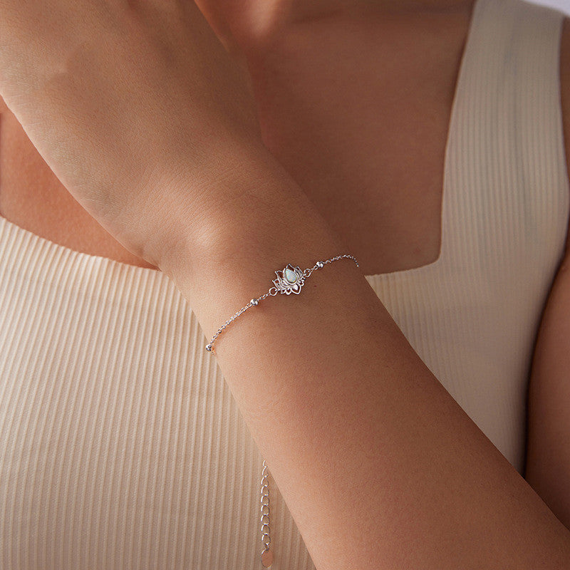 S925 Pure Silver Lotus Opal Bracelet