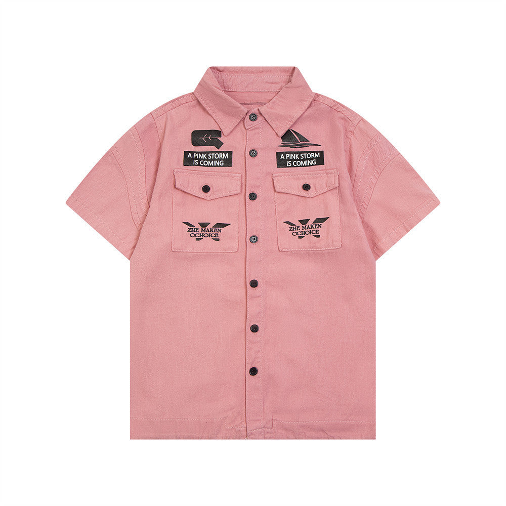 Fashion Letter Print Short-sleeve Shirt Men