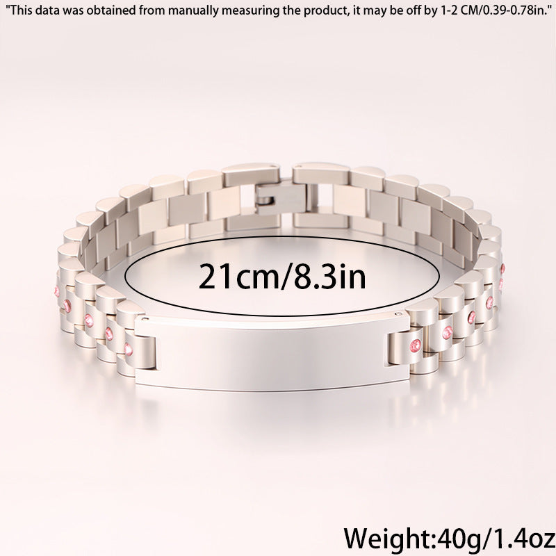 Women's Simple And Versatile Diamond Inlaid Curved Titanium Steel Bracelet