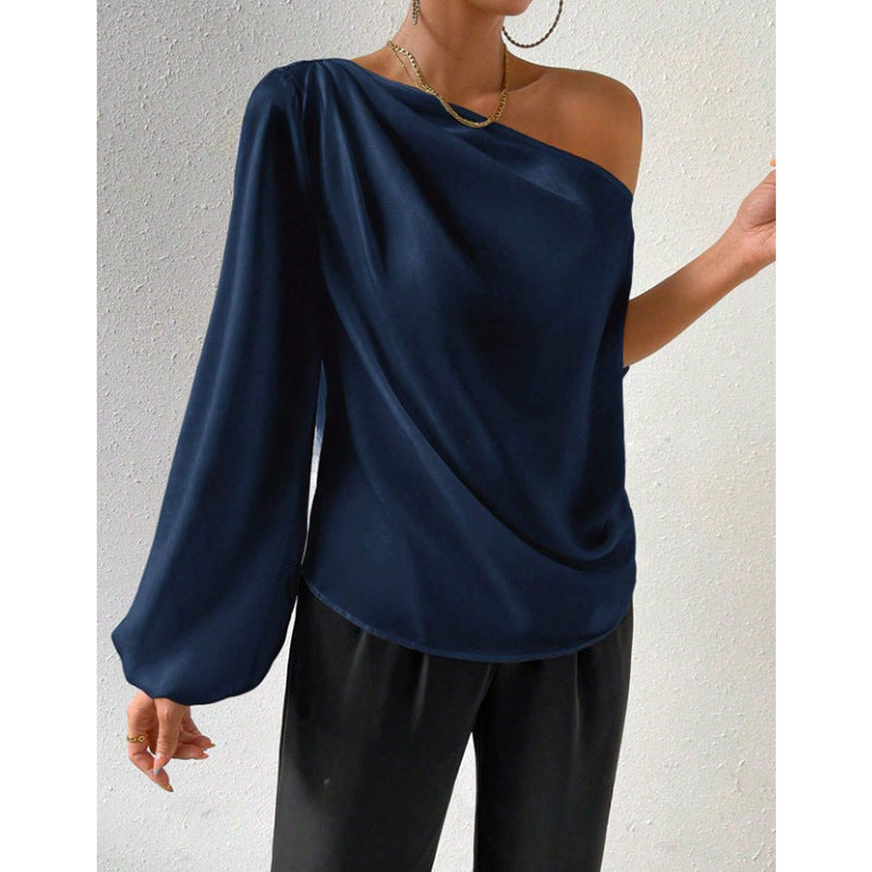 Foreign Trade Shoulder T-shirt Sexy Off-shoulder Loose Cold-shoulder Elegant