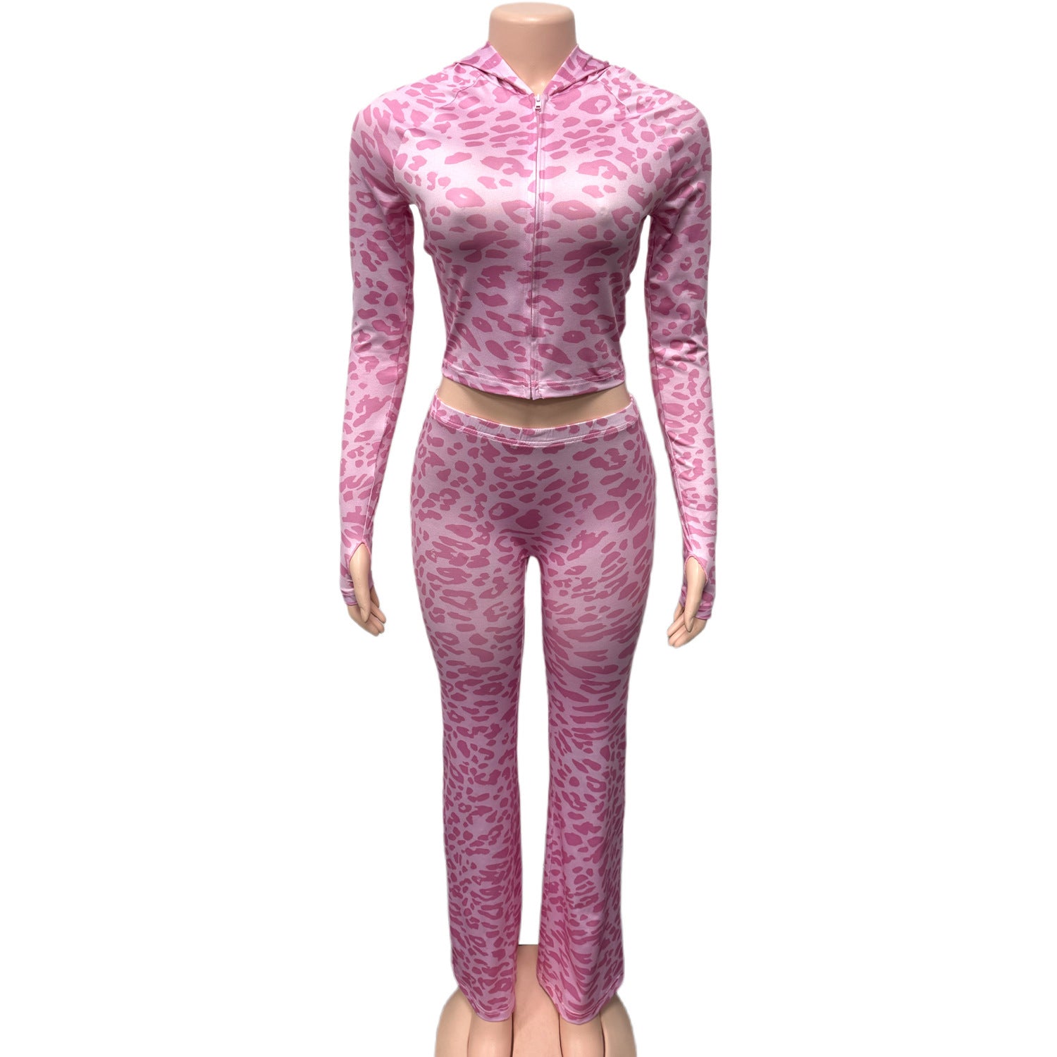 Women's Printed Hooded Zip Cardigan Slim-fit Casual Trousers Two-piece Set