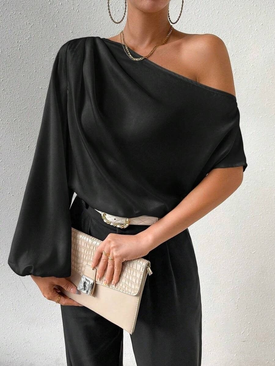 Foreign Trade Shoulder T-shirt Sexy Off-shoulder Loose Cold-shoulder Elegant