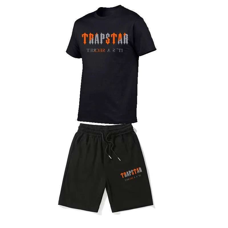 Summer Men's Sport Suit Running Workout T-shirt Suit Cotton Short-sleeved Shorts Printed 2-piece Set