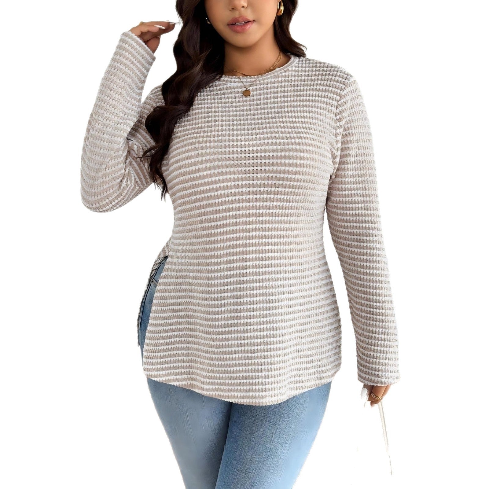 Round Neck Solid Color Long Sleeve Pullover