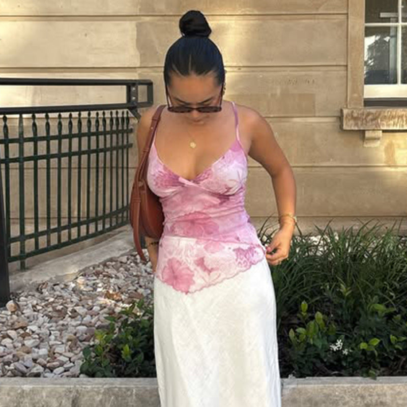 V-neck Backless Irregular Hem Hot Girl Top