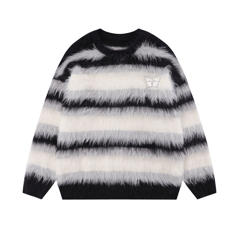 Contrast Color Striped Round Neck Sweater For Men And Women