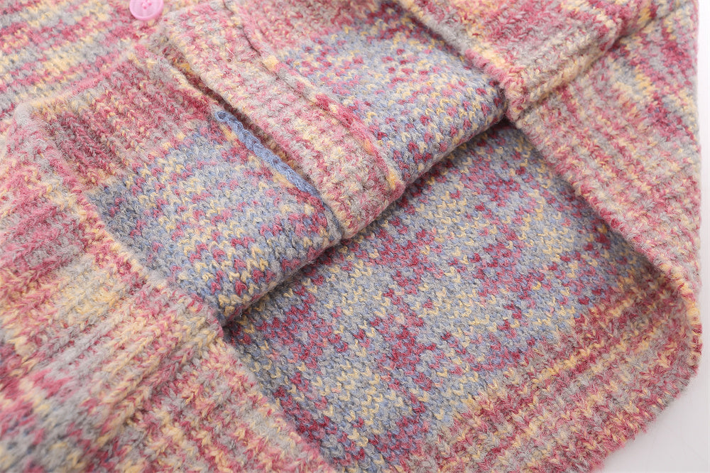 Mixed Color Tie-dyed Round Neck Cardigan Sweater Men