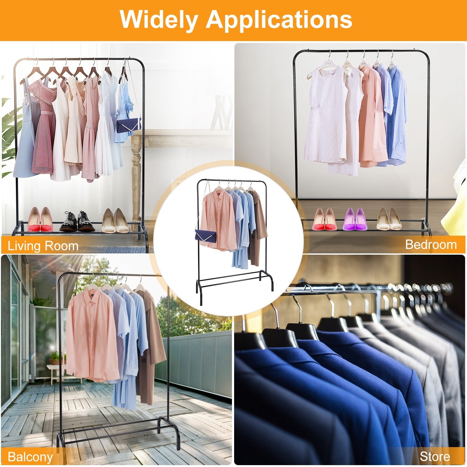 1Pc 33lbs Loading Garment Racks Freestanding Clothing Racks Clothes Rack Stands Organizer With Bottom Shelf For Dormitory Home