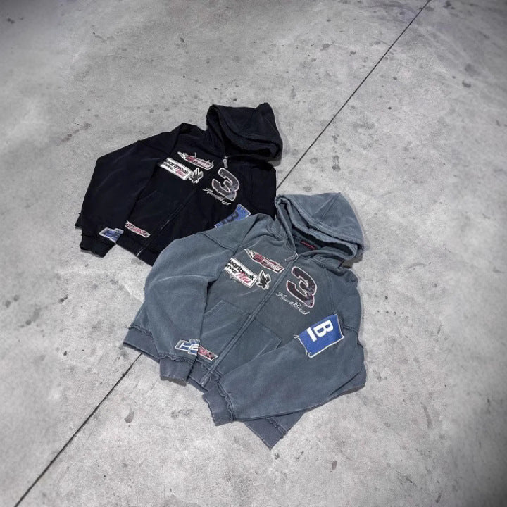 Letter 3D Printing Men Zipper Hoodie