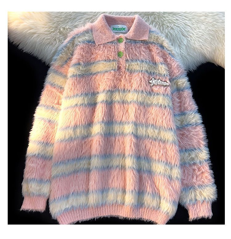 Raspberry Striped Sea Knitwear Sweater Men And Women