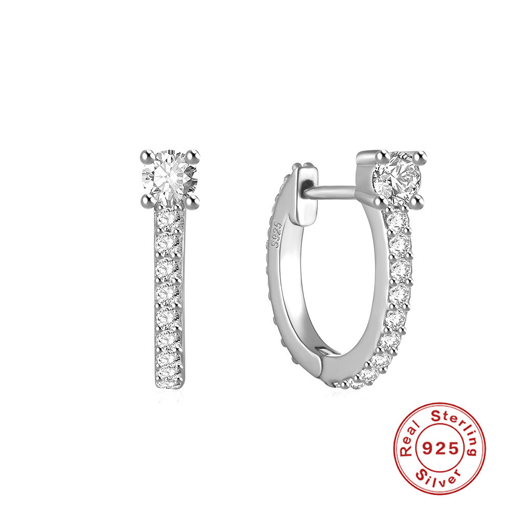 S925 Sterling Silver U-shaped Diamond Four-claw Earrings