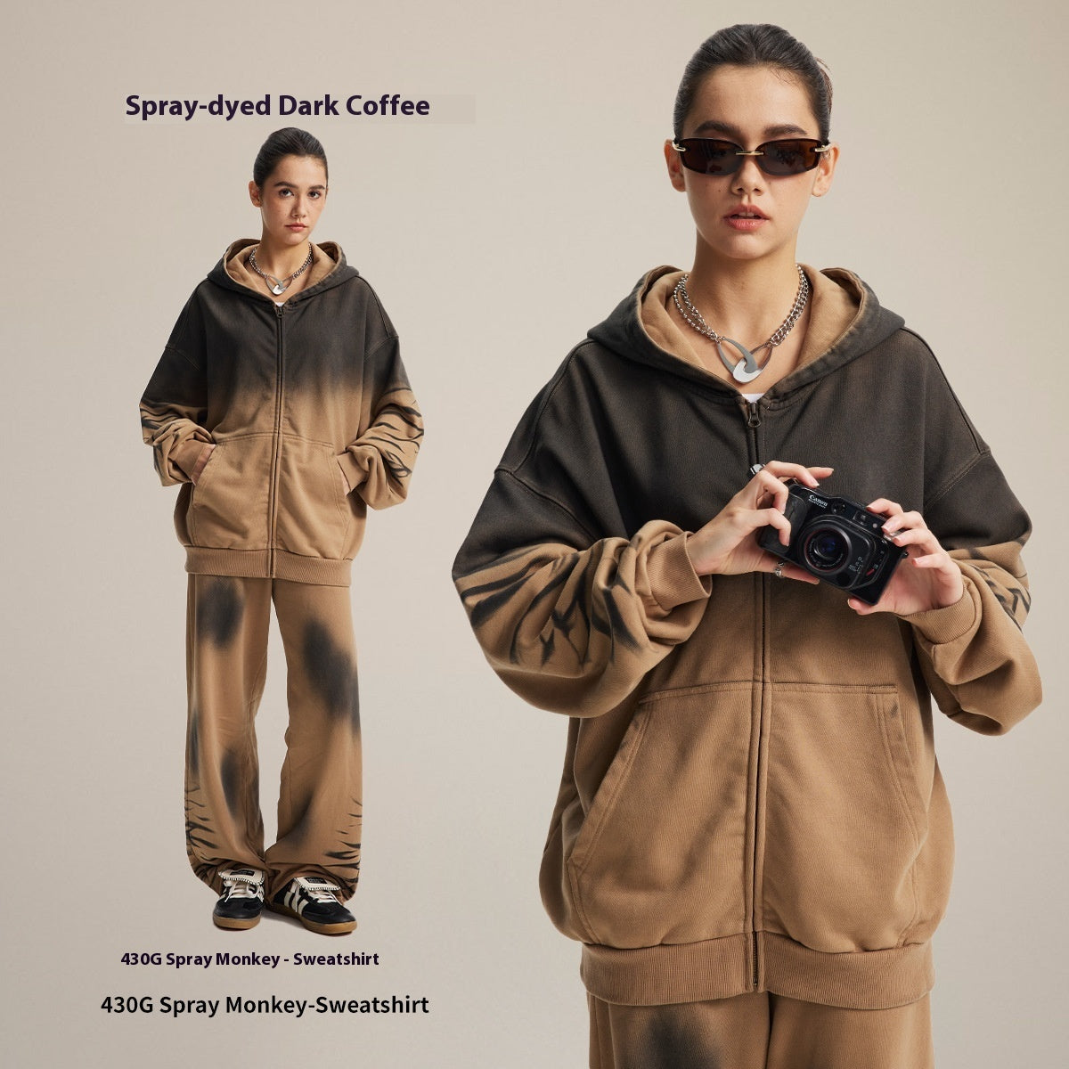 Hooded Suits Monkey Wash Washed And Worn Gradient Sweater Pants Men